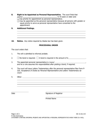 Form P-316 Statement Starting Informal Probate and Appointing a Personal Representative When There Is a Will - Alaska, Page 2