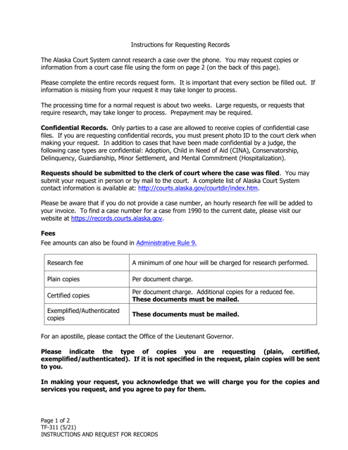 Form TF-311  Printable Pdf