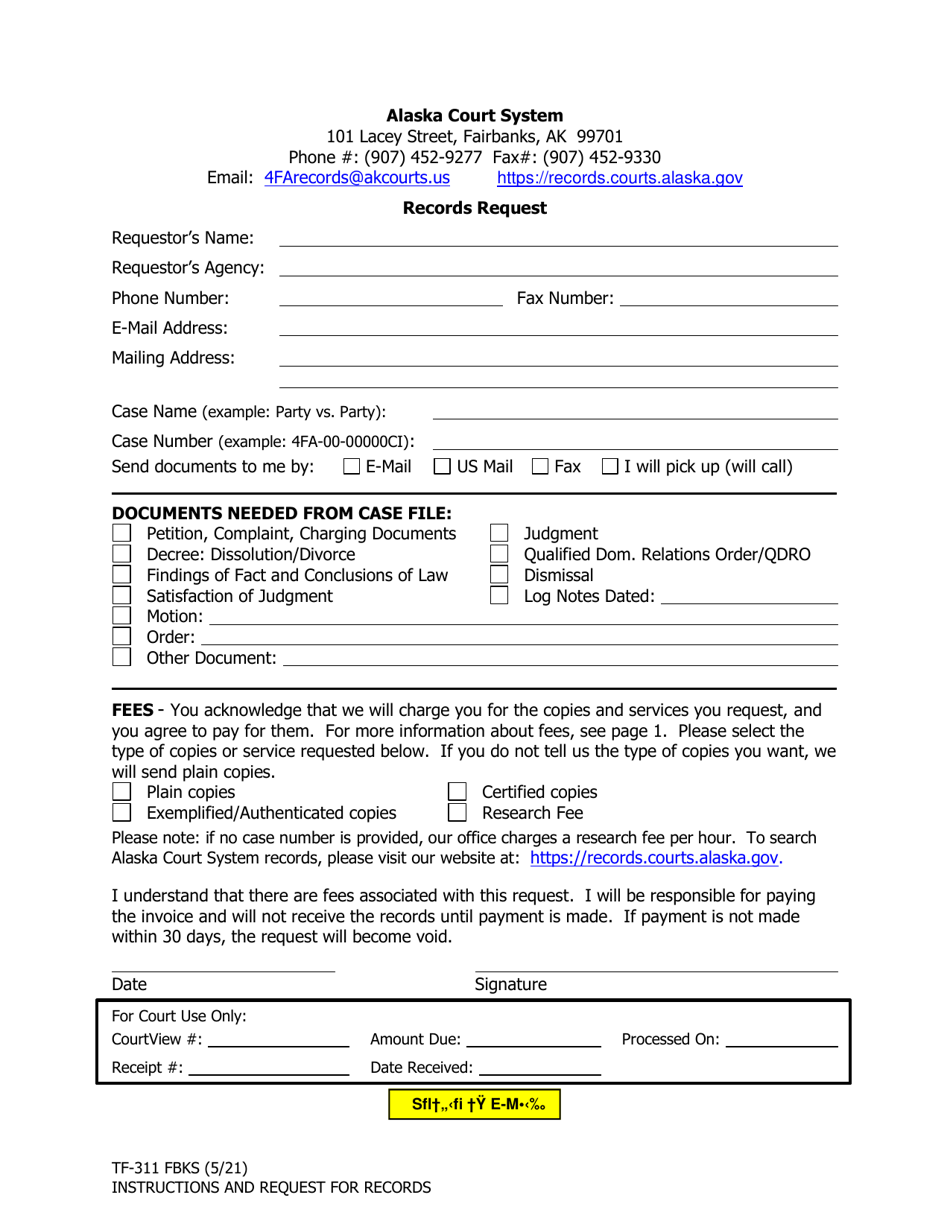 Form TF-311 Records Request - City of Fairbanks, Alaska, Page 1