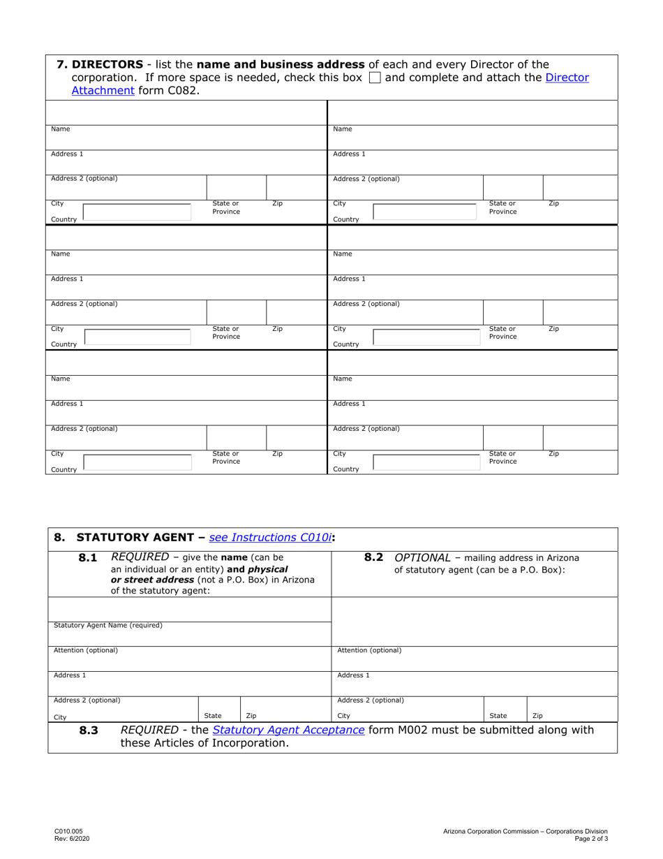 Form C010 - Fill Out, Sign Online And Download Fillable PDF, Arizona ...