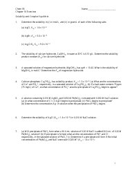 Solubility and Complex Equilibria Worksheet With Answer Key - Chemistry 1b, Siraj Omar, Berkeley City College