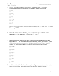 Solubility and Complex Equilibria Worksheet With Answer Key - Chemistry 1b, Siraj Omar, Berkeley City College, Page 2