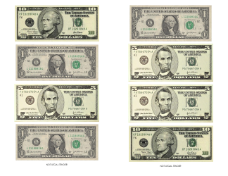 Document preview: One, Five and Ten Dollar Bill Templates