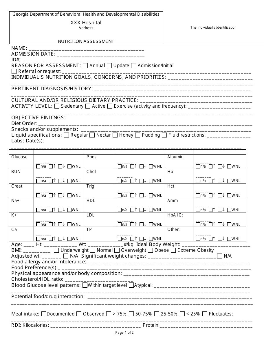 Georgia (United States) Nutrition Assessment - Sample - Fill Out, Sign ...