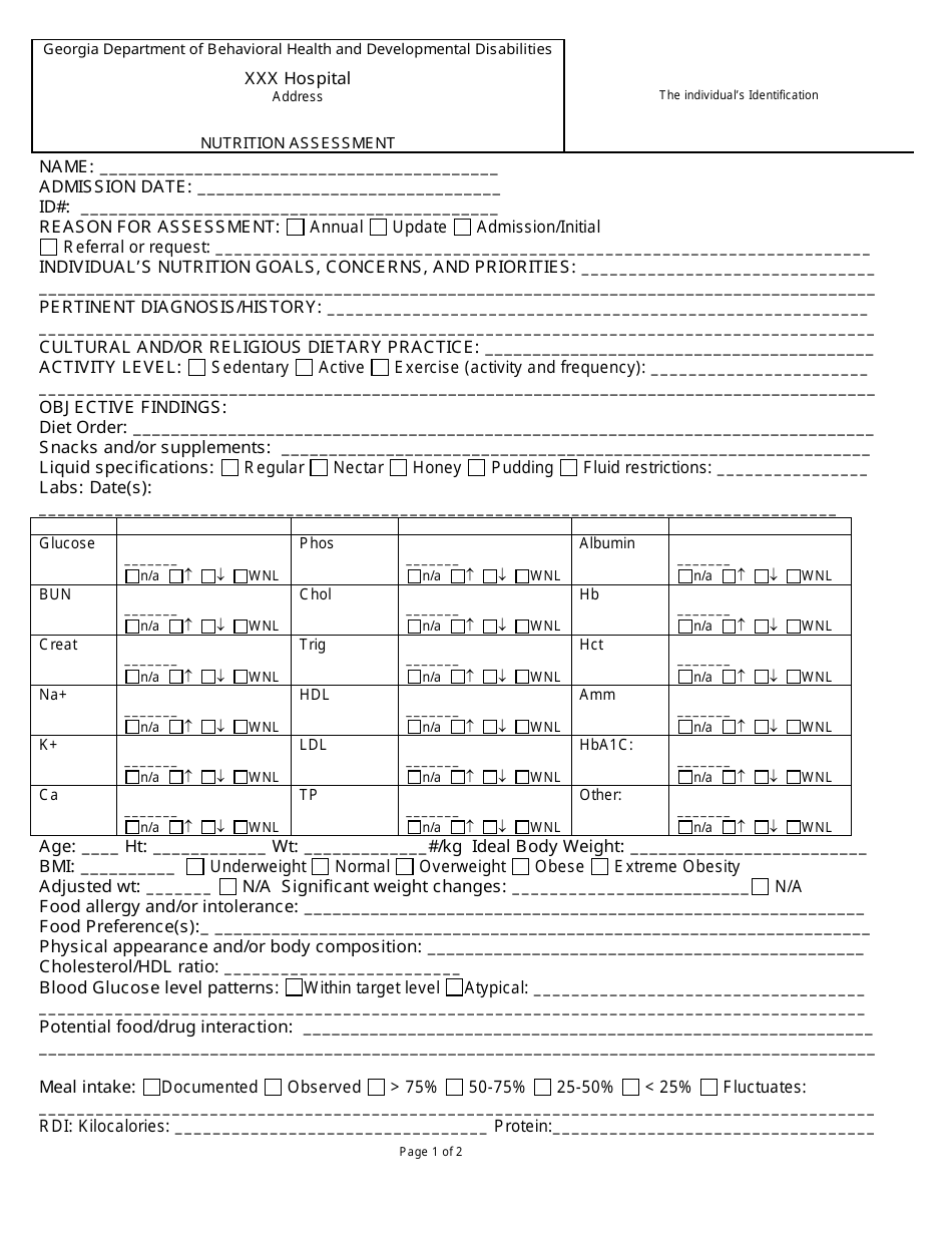 Nutrition Assessment - Sample - Georgia (United States), Page 1