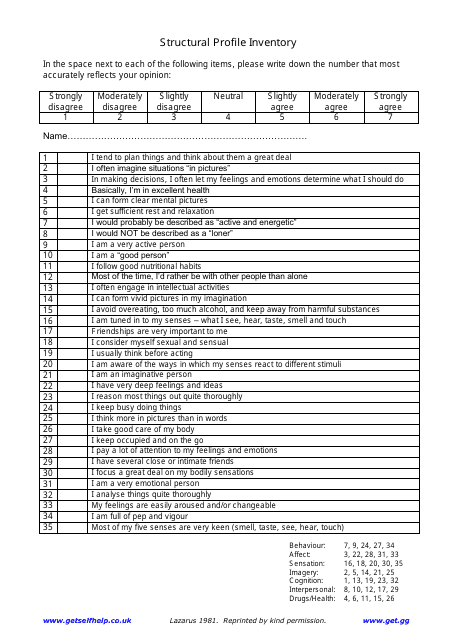 Structural Profile Inventory Questionnaire Template