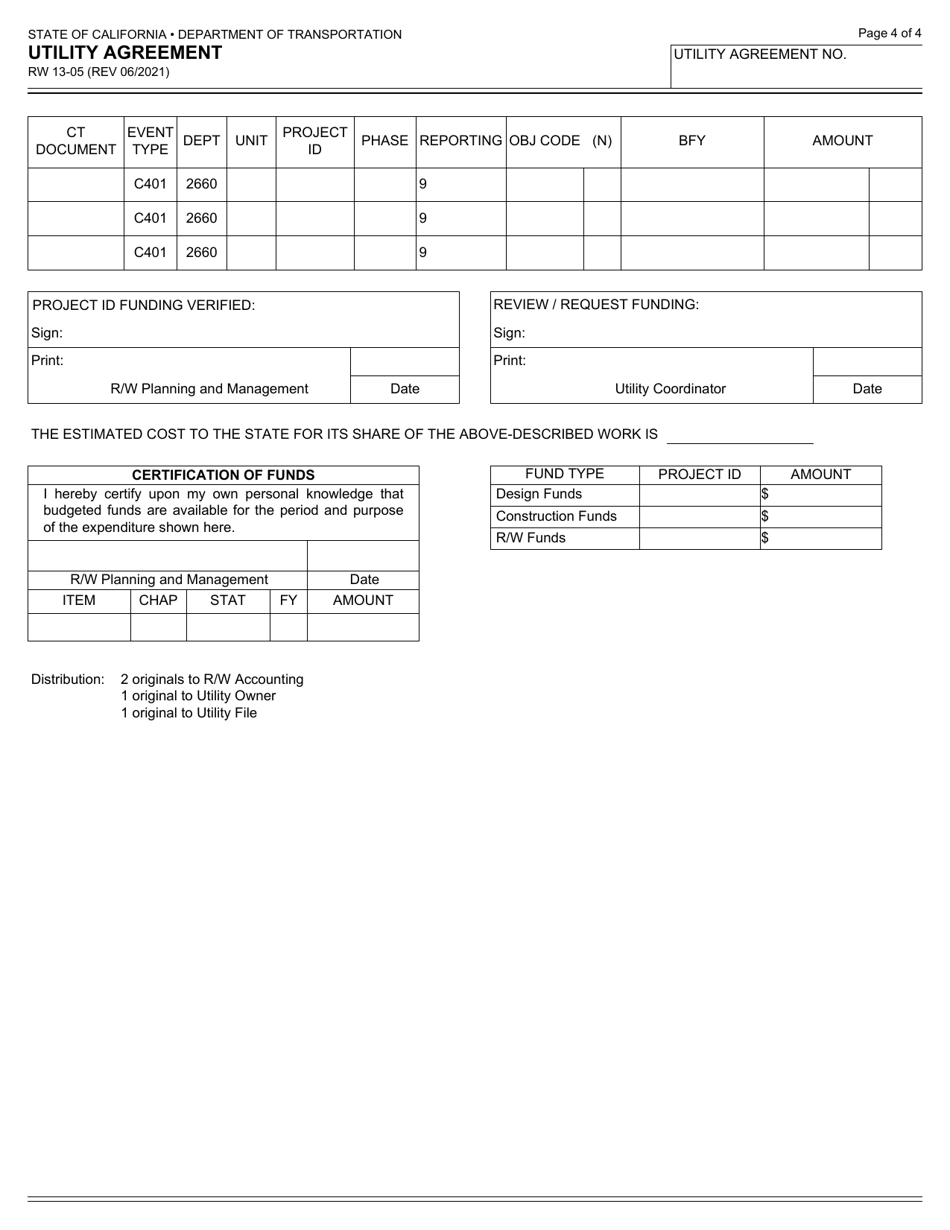 Form RW13-05 Utility Agreement - California, Page 4