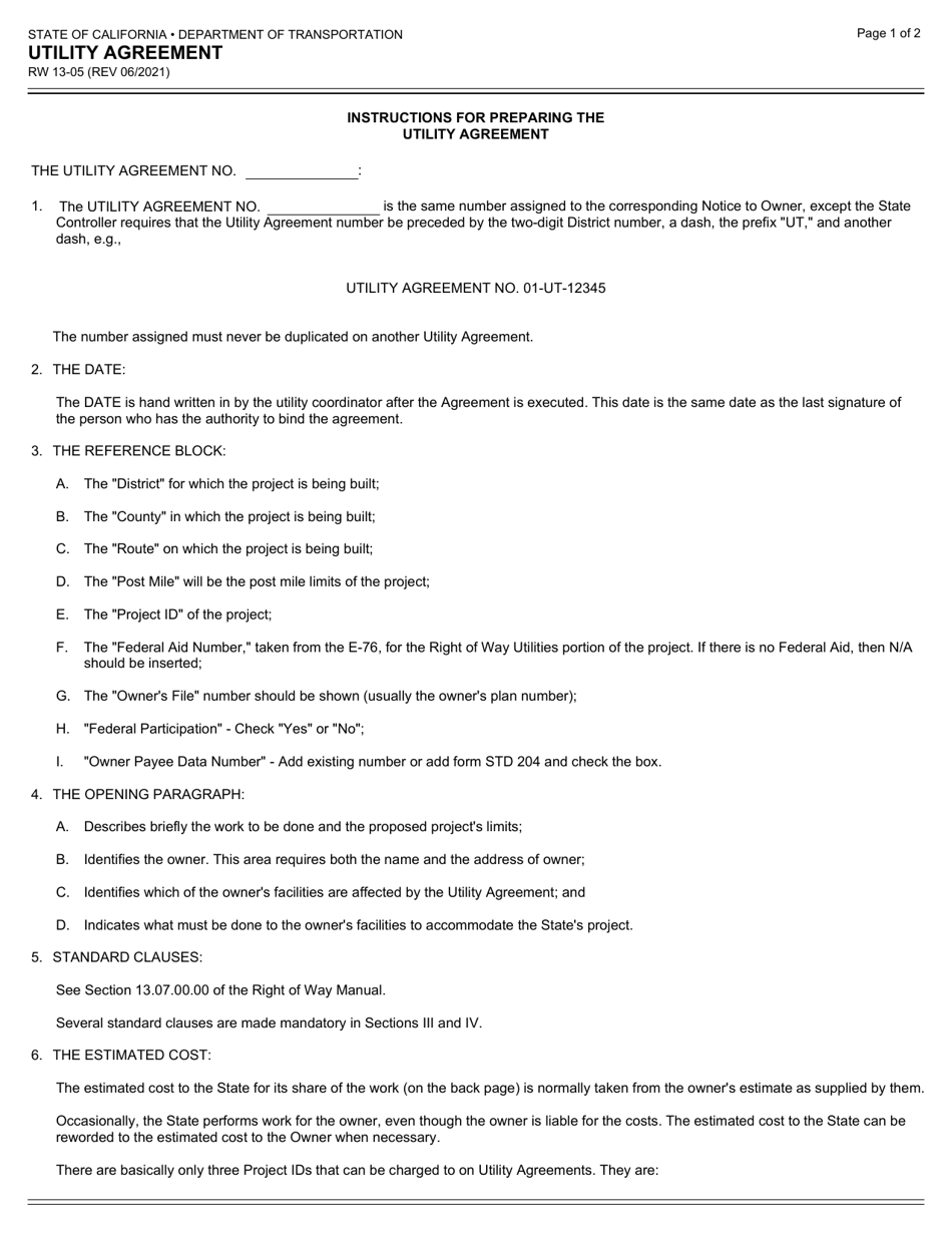 Form RW13-05 Utility Agreement - California, Page 5