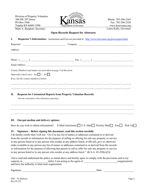 Form PVD-76 Open Records Request for Abstracts - Kansas