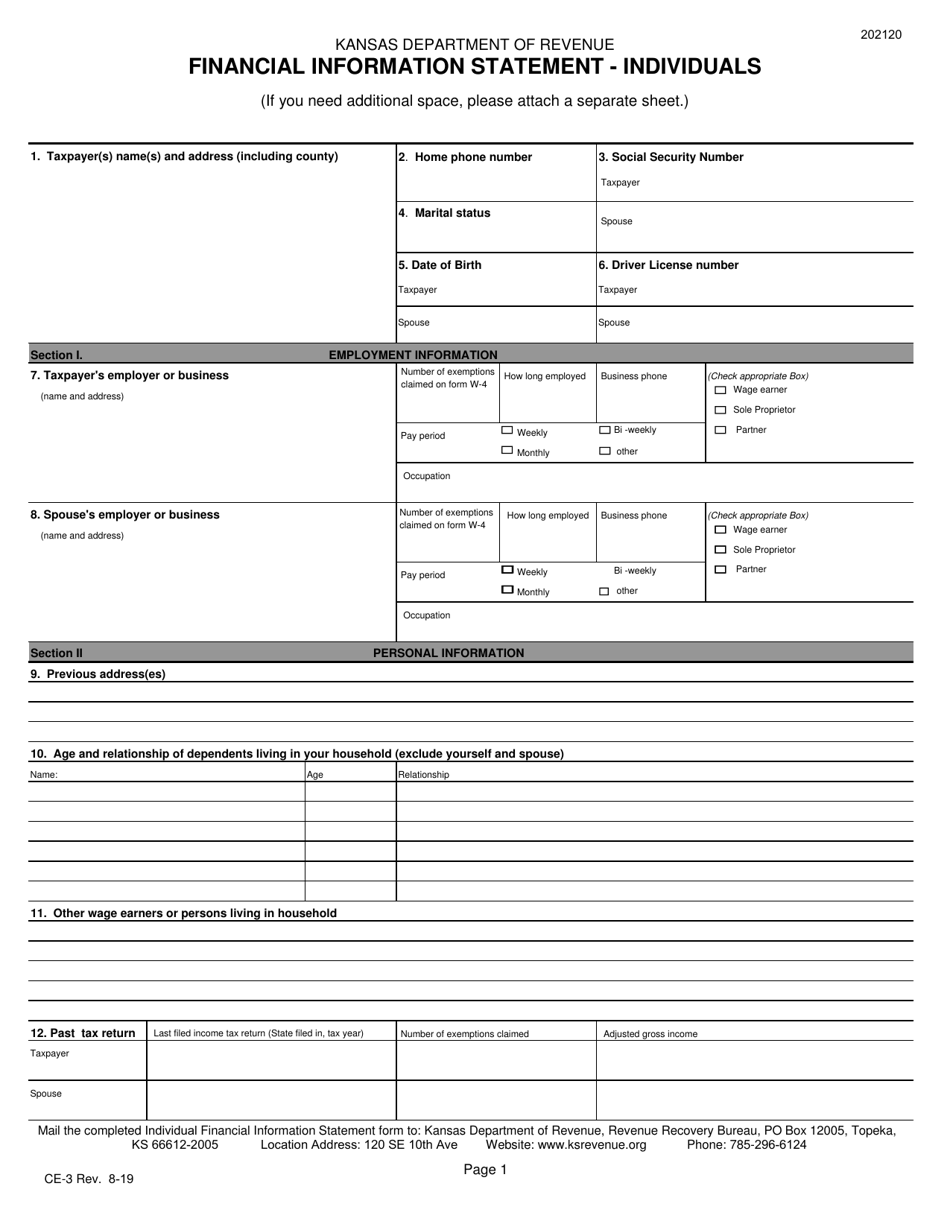Form CE-3 Download Fillable PDF or Fill Online Financial Information ...