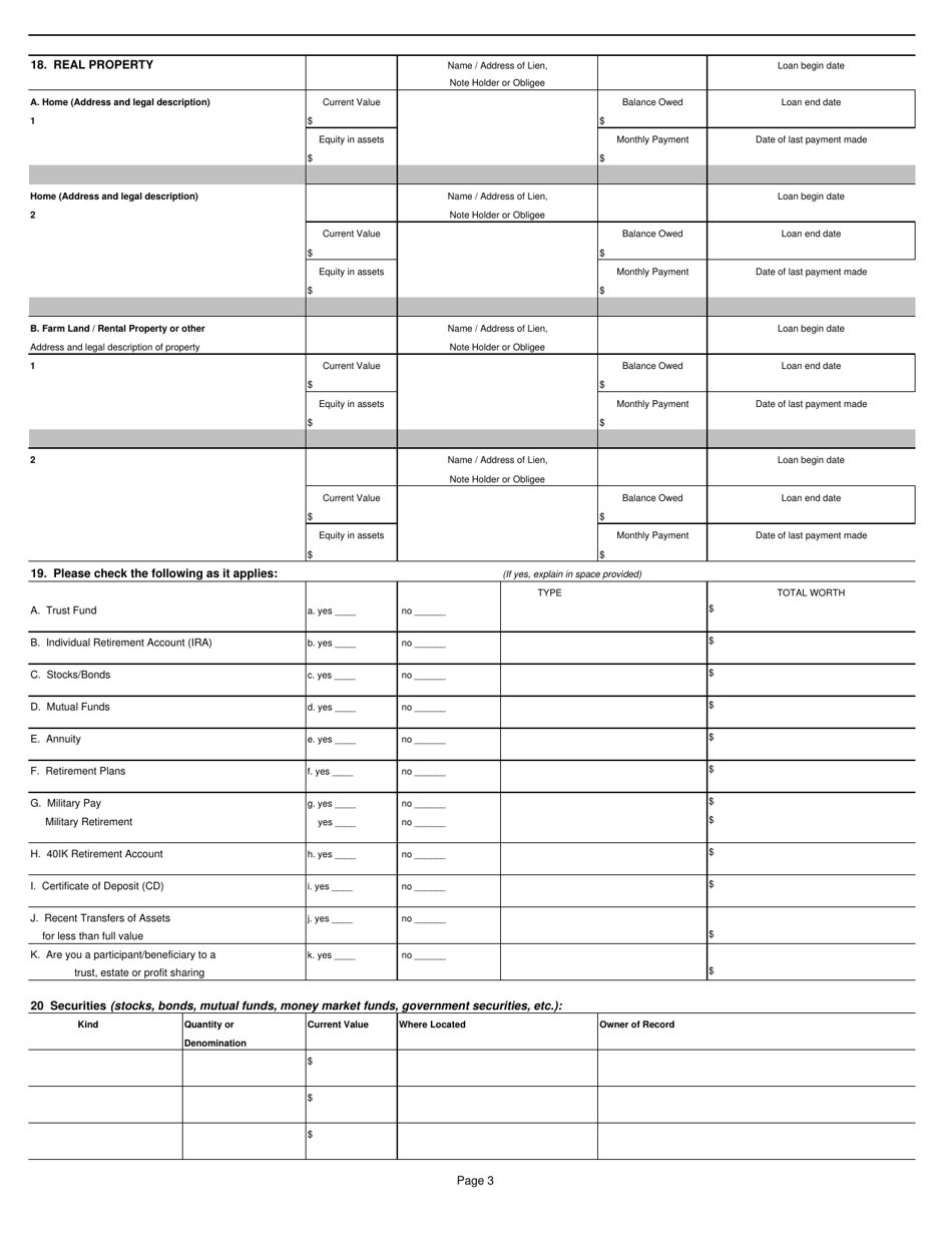 Form CE-3 Financial Information Statement - Individuals - Kansas, Page 3