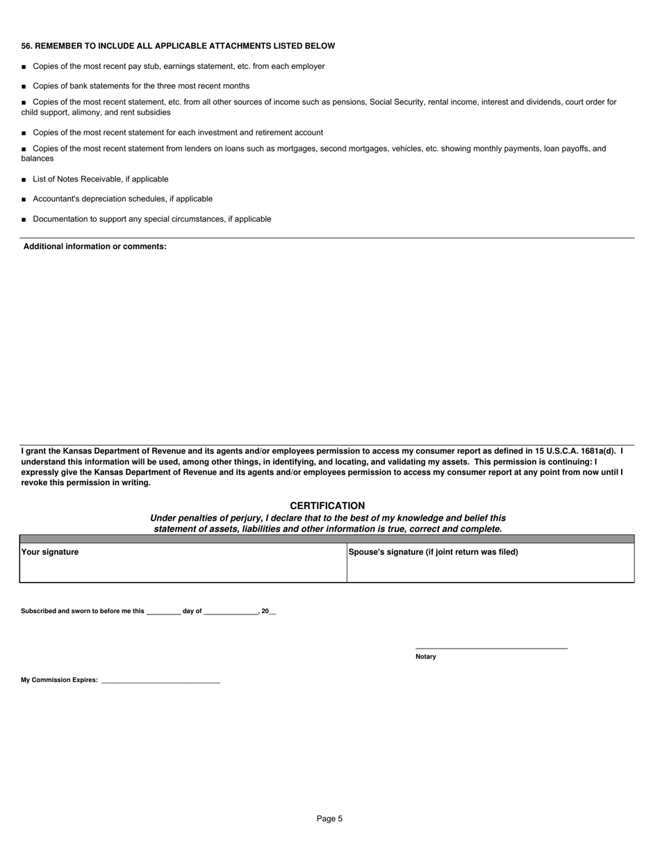 Form CE-3 Financial Information Statement - Individuals - Kansas, Page 5