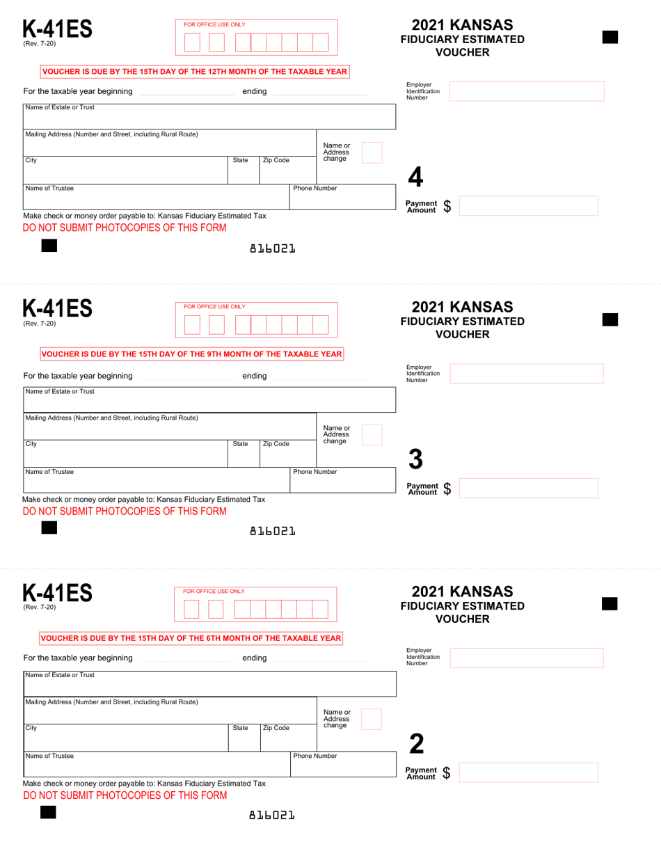 Form K-41ES Kansas Fiduciary Estimated Voucher - Kansas, Page 2