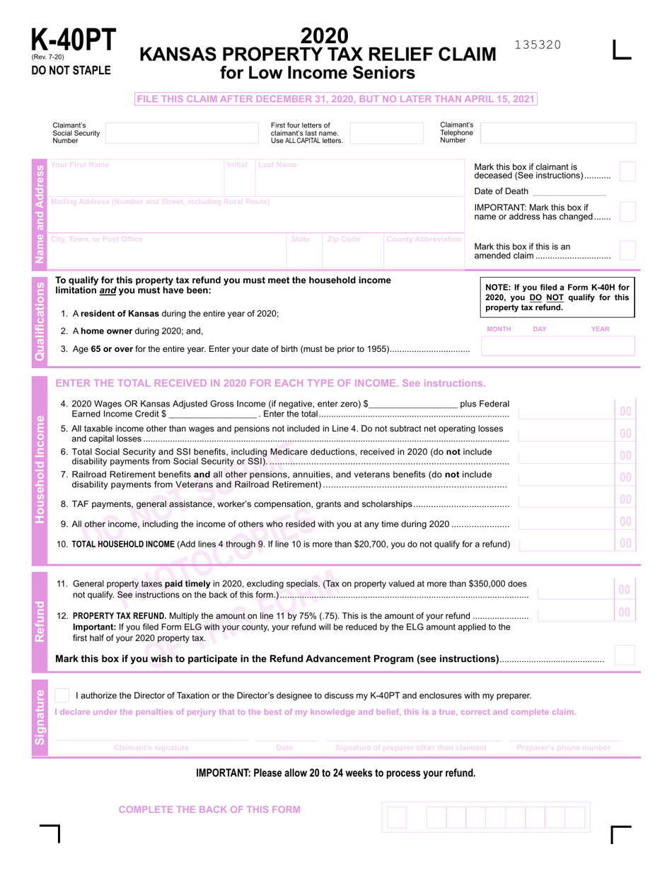 Form K40PT 2020 Fill Out, Sign Online and Download Fillable PDF