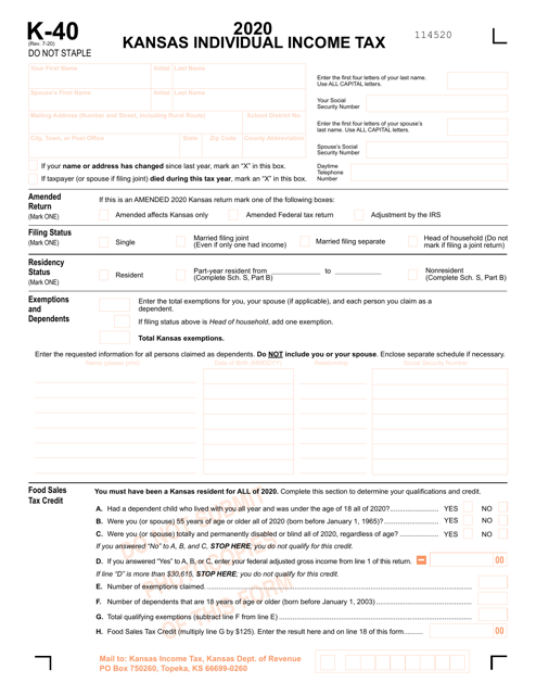 Form K-40 2020 Printable Pdf