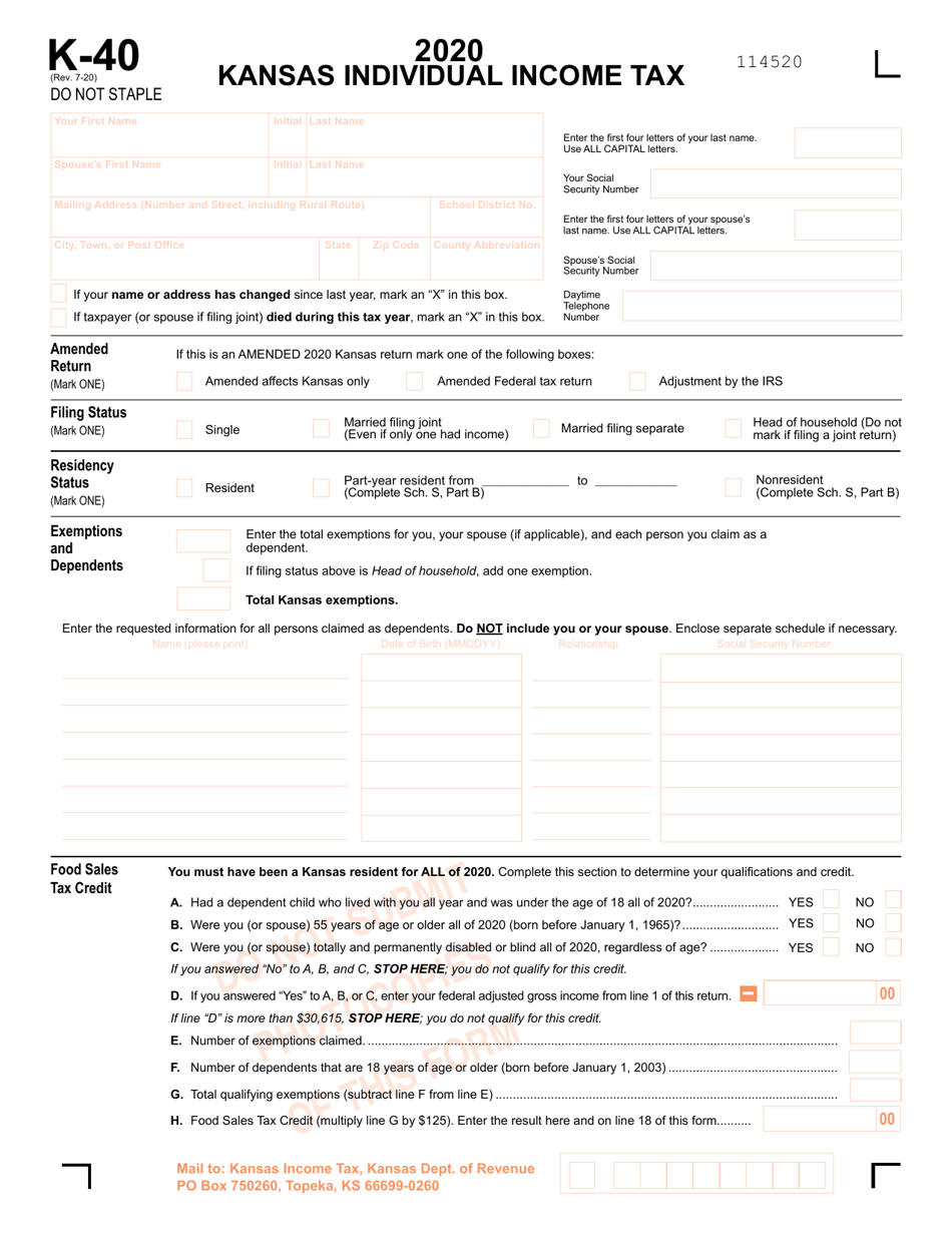 Form K-40 Kansas Individual Income Tax - Kansas, Page 1