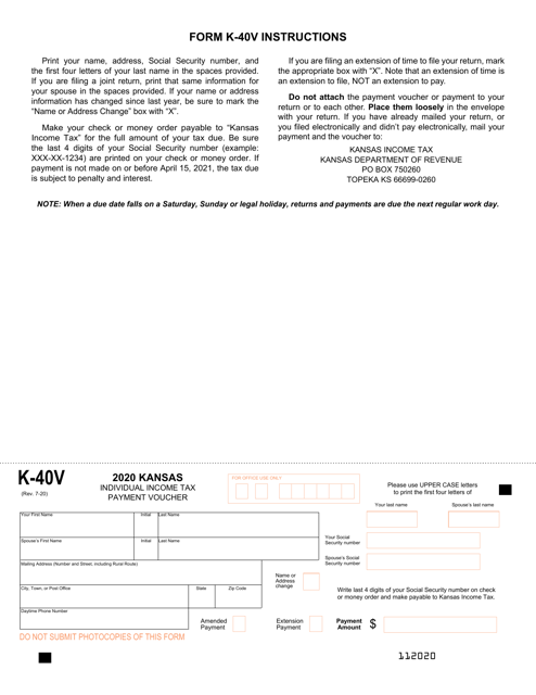 Form K-40V 2020 Printable Pdf