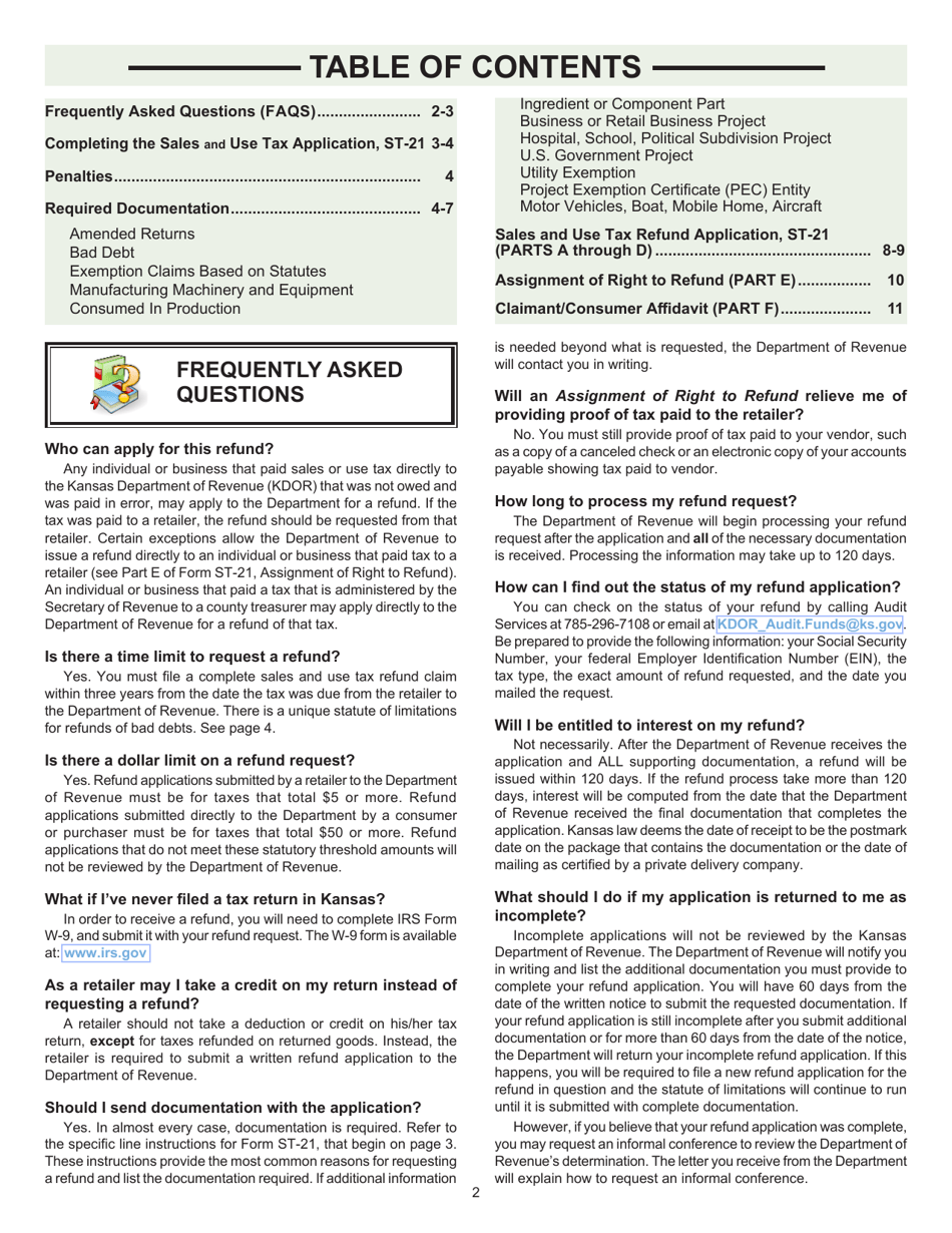 Form ST-21 Kansas Sales and Use Tax Refund Application - Kansas, Page 2