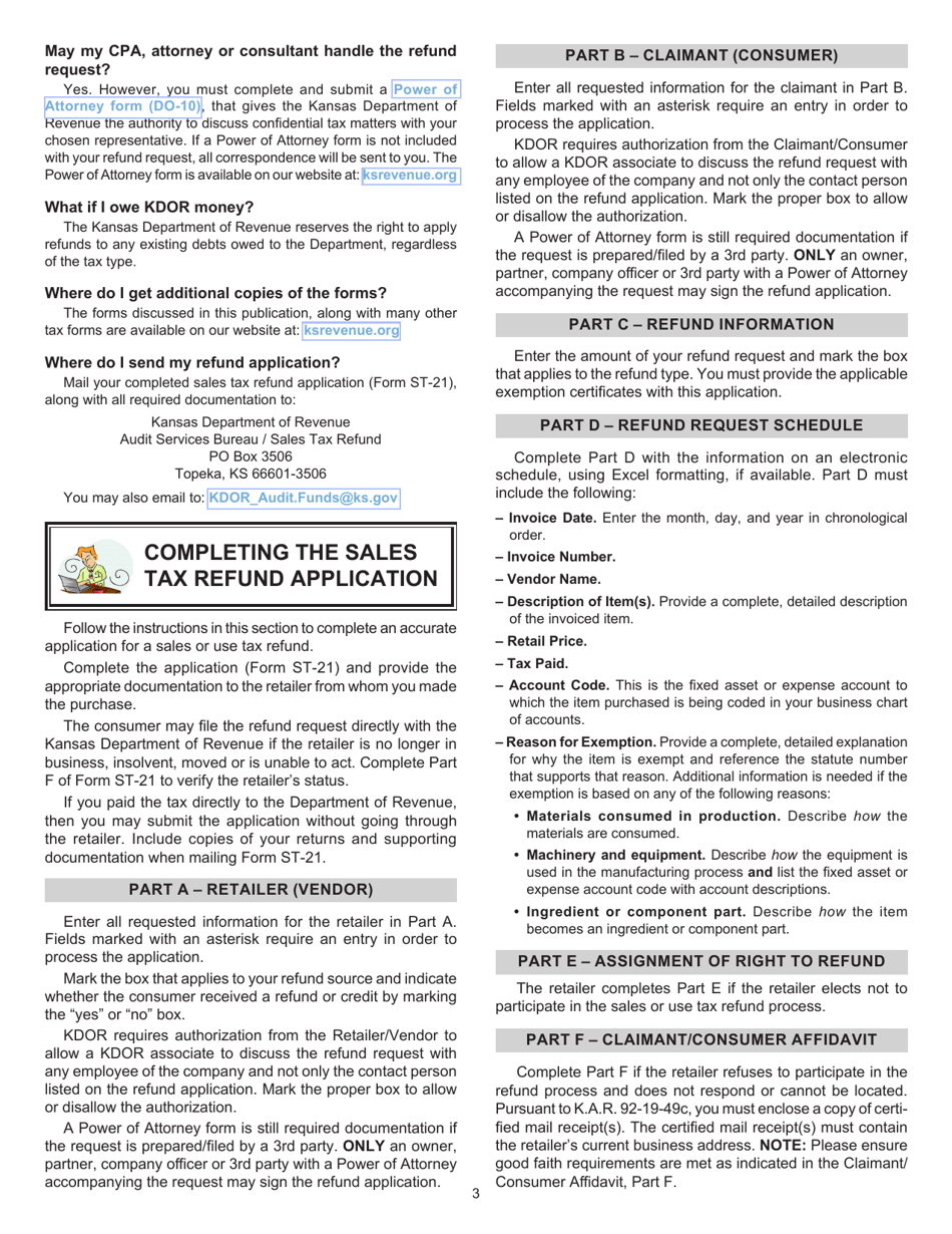 Form ST-21 Kansas Sales and Use Tax Refund Application - Kansas, Page 3