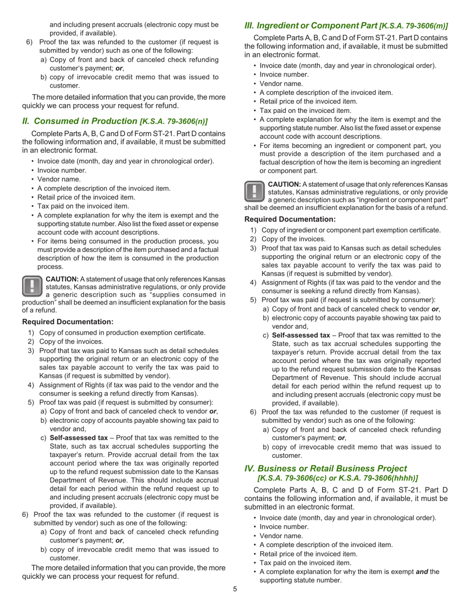 Form ST-21 Kansas Sales and Use Tax Refund Application - Kansas, Page 5