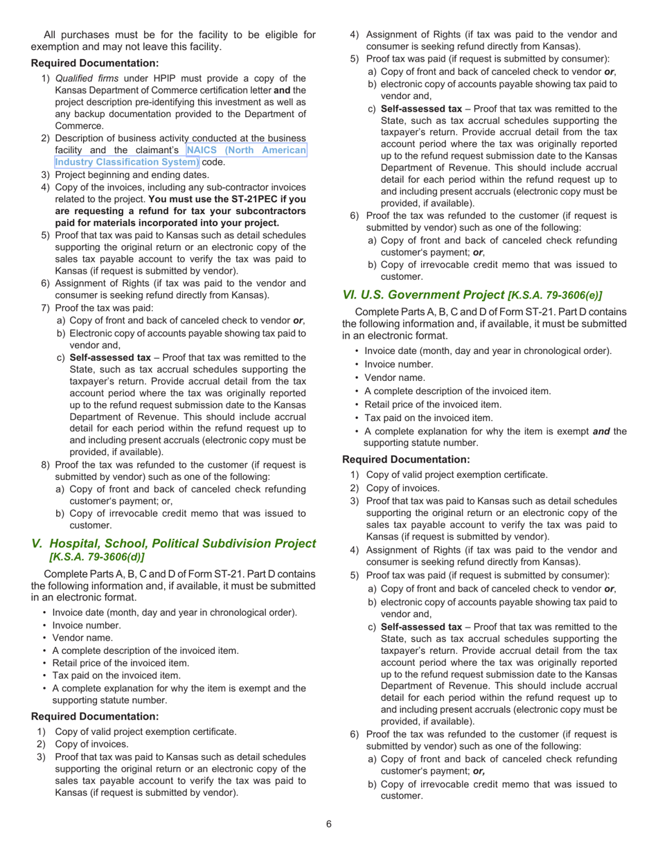 Form ST-21 Kansas Sales and Use Tax Refund Application - Kansas, Page 6
