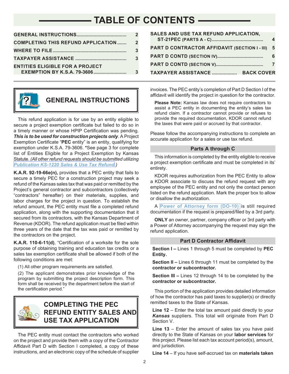 Form ST-21PEC Sales and Use Tax Refund Application for Use by Pec Entities - Kansas, Page 2