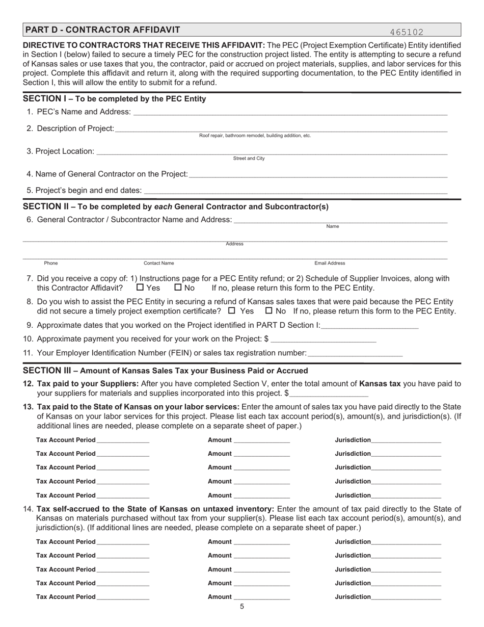 Form ST-21PEC Sales and Use Tax Refund Application for Use by Pec Entities - Kansas, Page 5
