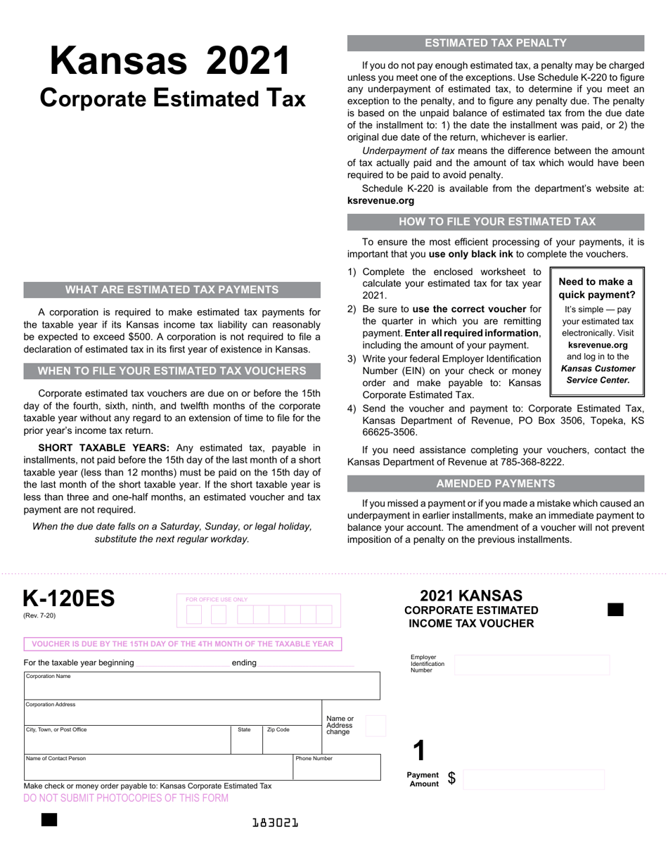 Form K-120ES Kansas Corporate Estimated Income Tax Voucher - Kansas, Page 1