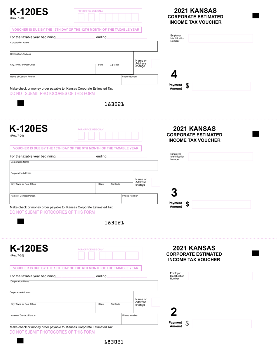 Form K-120ES Kansas Corporate Estimated Income Tax Voucher - Kansas, Page 3