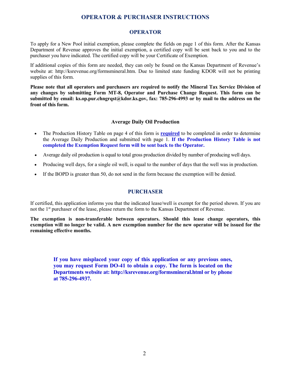Form MT-07NP New Pool Initial Oil Exemption Request - Kansas, Page 4