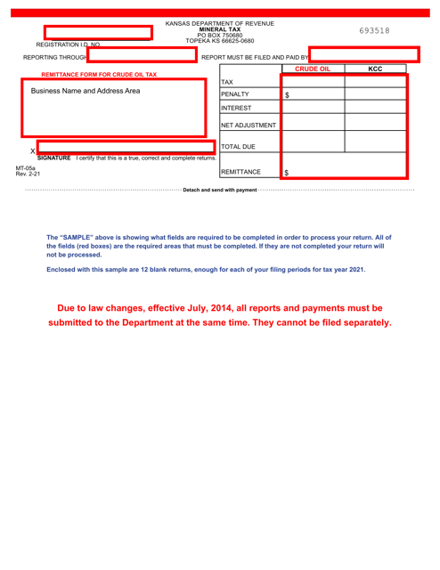 Form MT-05A 2021 Printable Pdf