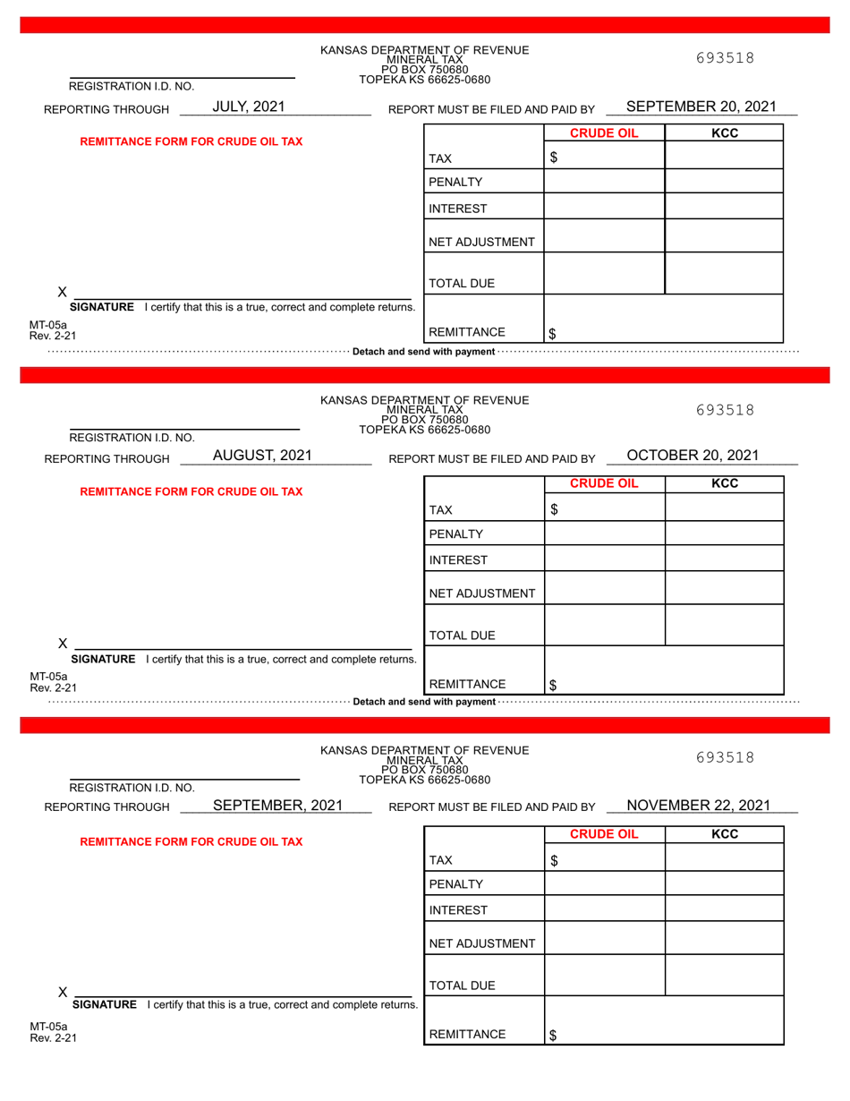 Form MT-05A Mineral Tax Return - Crude Oil - Kansas, Page 4