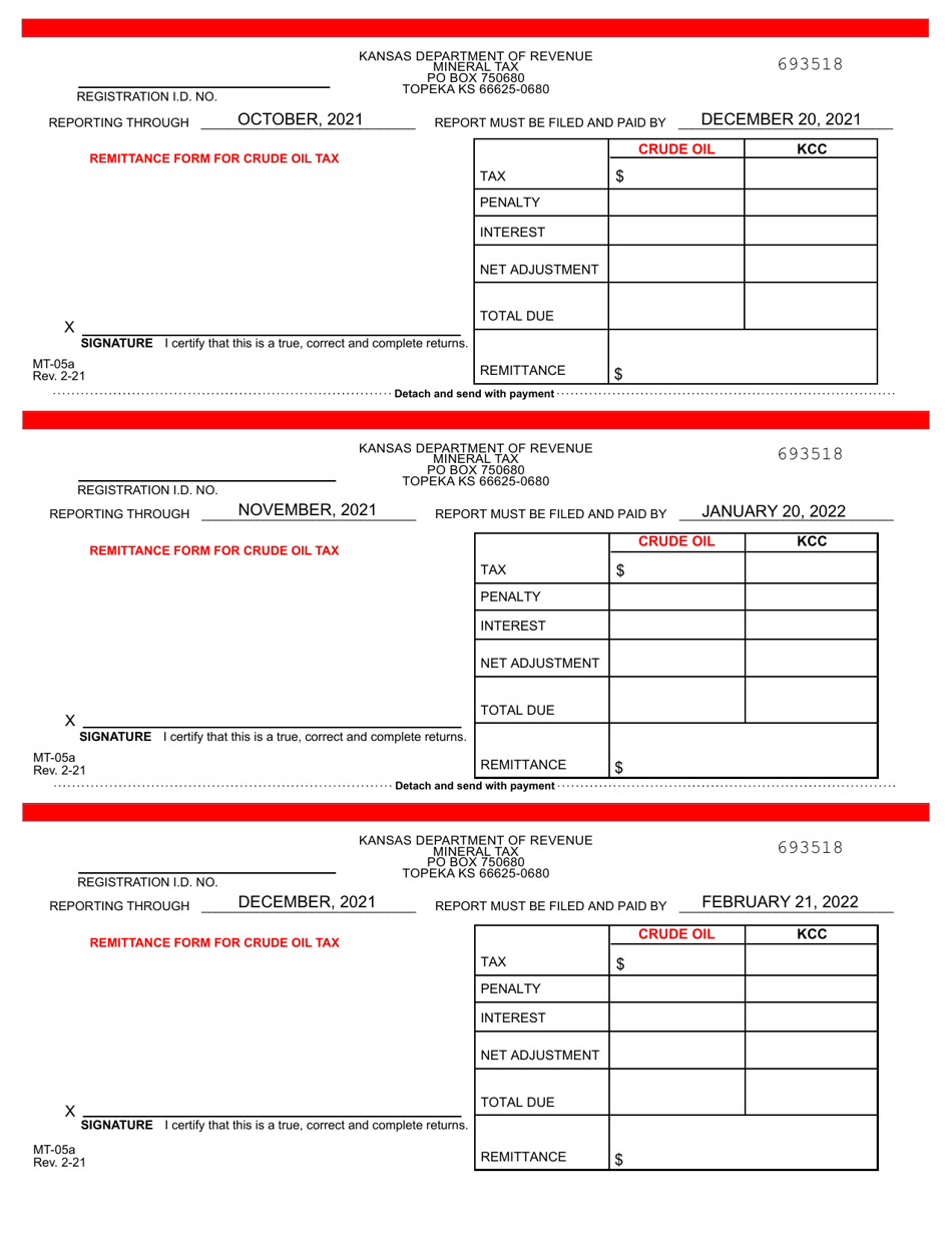 Form MT-05A Mineral Tax Return - Crude Oil - Kansas, Page 5
