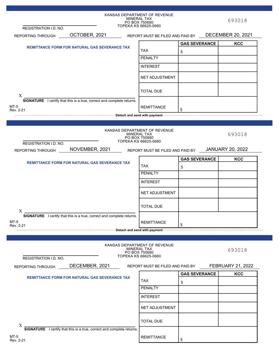 Form MT-5 Mineral Tax Return - Gas Severance - Kansas, Page 5