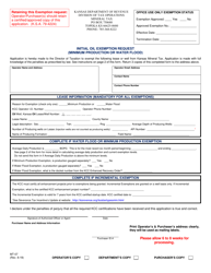Form MT-07 &quot;Initial Oil Exemption Request (Minimum Production or Water Flood)&quot; - Kansas