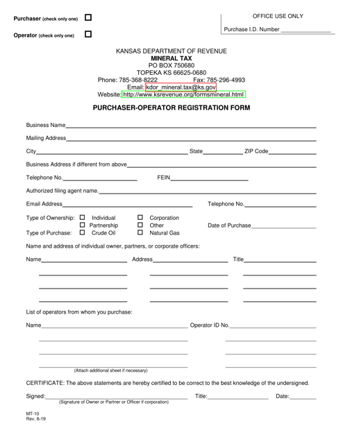 Form MT-10 Purchaser-Operator Registration Form - Kansas