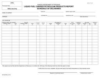 Document preview: Form MF-206 Liquid Fuel Carrier Petroleum Products Report - Schedule of Deliveries - Kansas