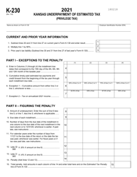Schedule K-230 Underpayment of Estimated Tax (Privilege Tax) - Kansas