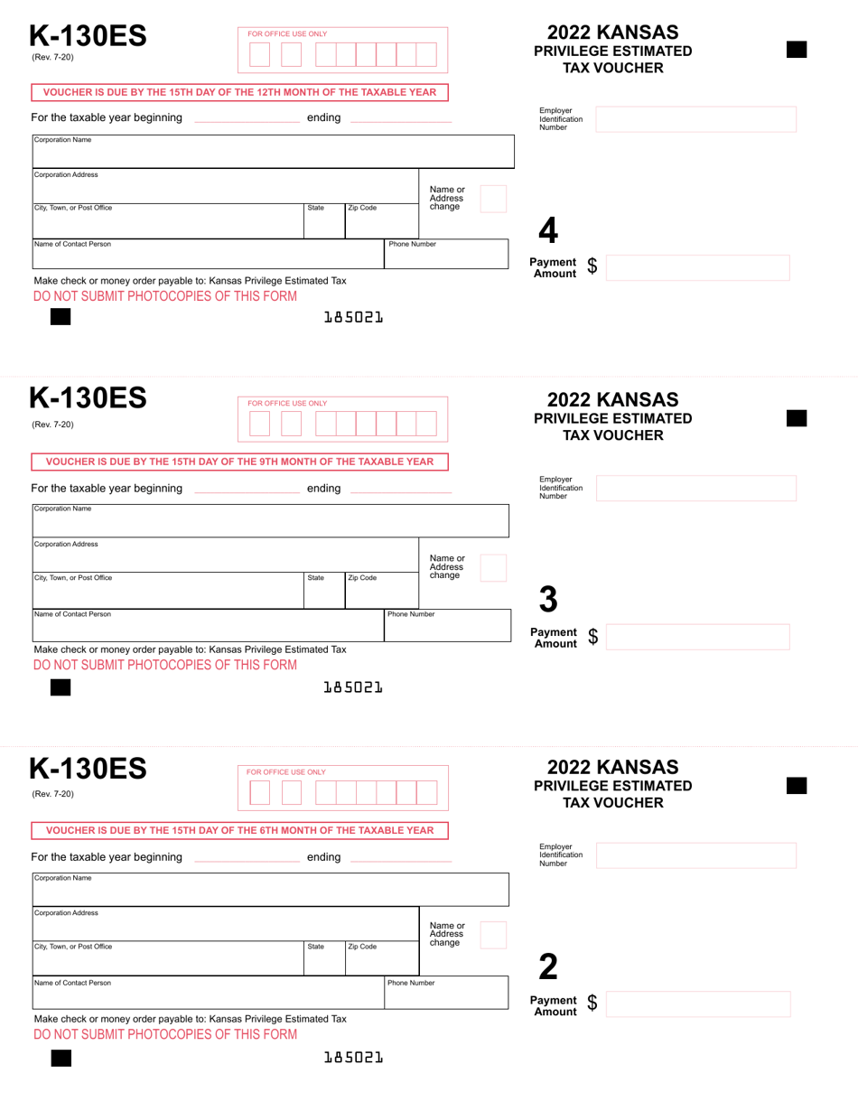 Form K-130ES Privilege Estimated Tax Voucher - Kansas, Page 3