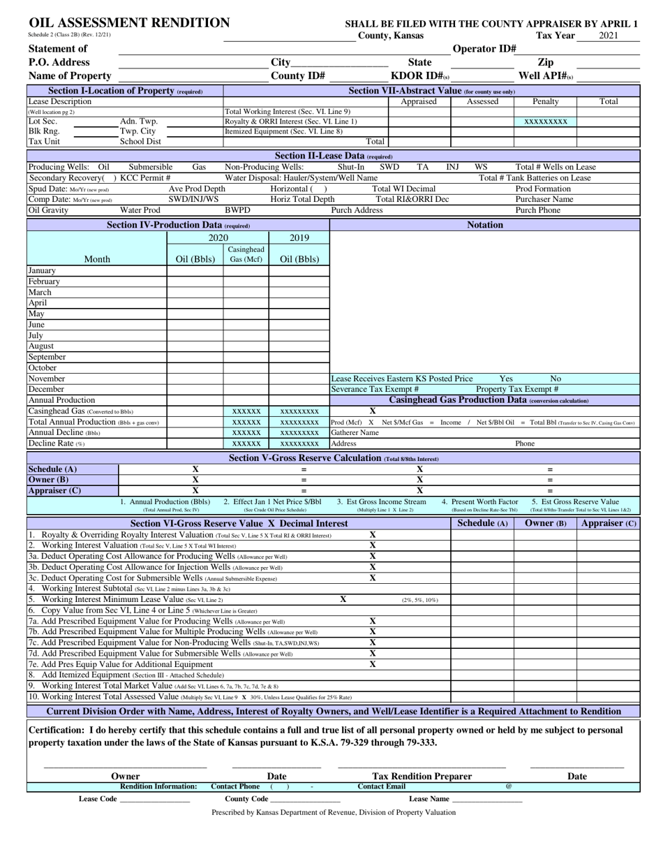 Schedule 2 Oil Assessment Rendition - Kansas, Page 1