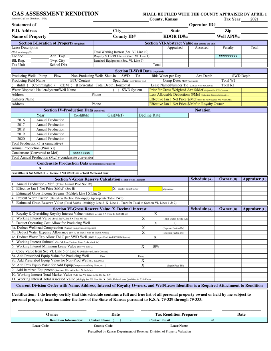 Schedule 2 Gas Assessment Rendition - Kansas, Page 1