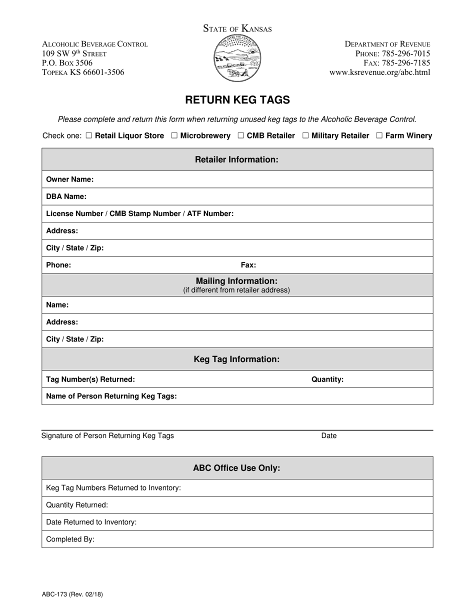 Form ABC-173 - Fill Out, Sign Online and Download Fillable PDF, Kansas | Templateroller