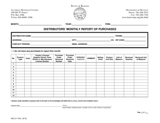 Form ABC-217 Distributors' Monthly Report of Purchases - Kansas, Page 2