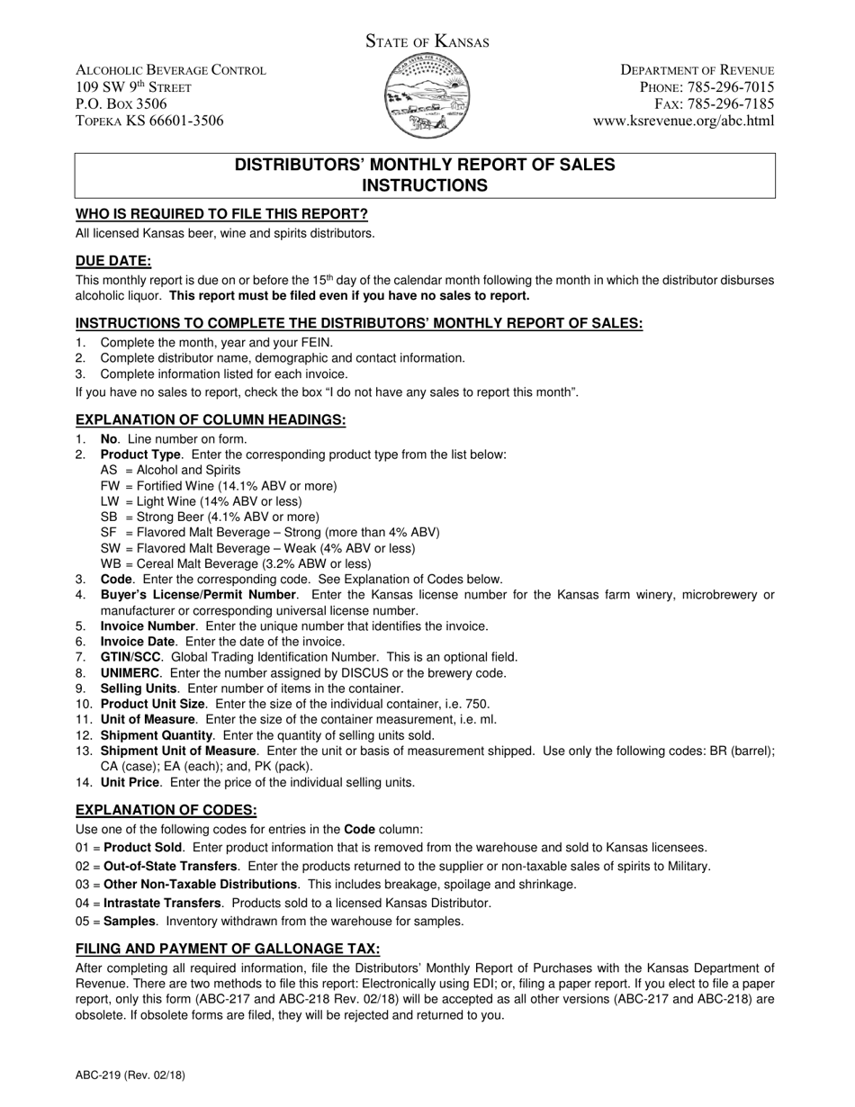 Ca. Abc 219 Form.pdf Form ABC-219 - Fill Out, Sign Online and Download Fillable PDF, Kansas ...