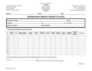 Form ABC-219 Distributors&#039; Monthly Report of Sales - Kansas, Page 3