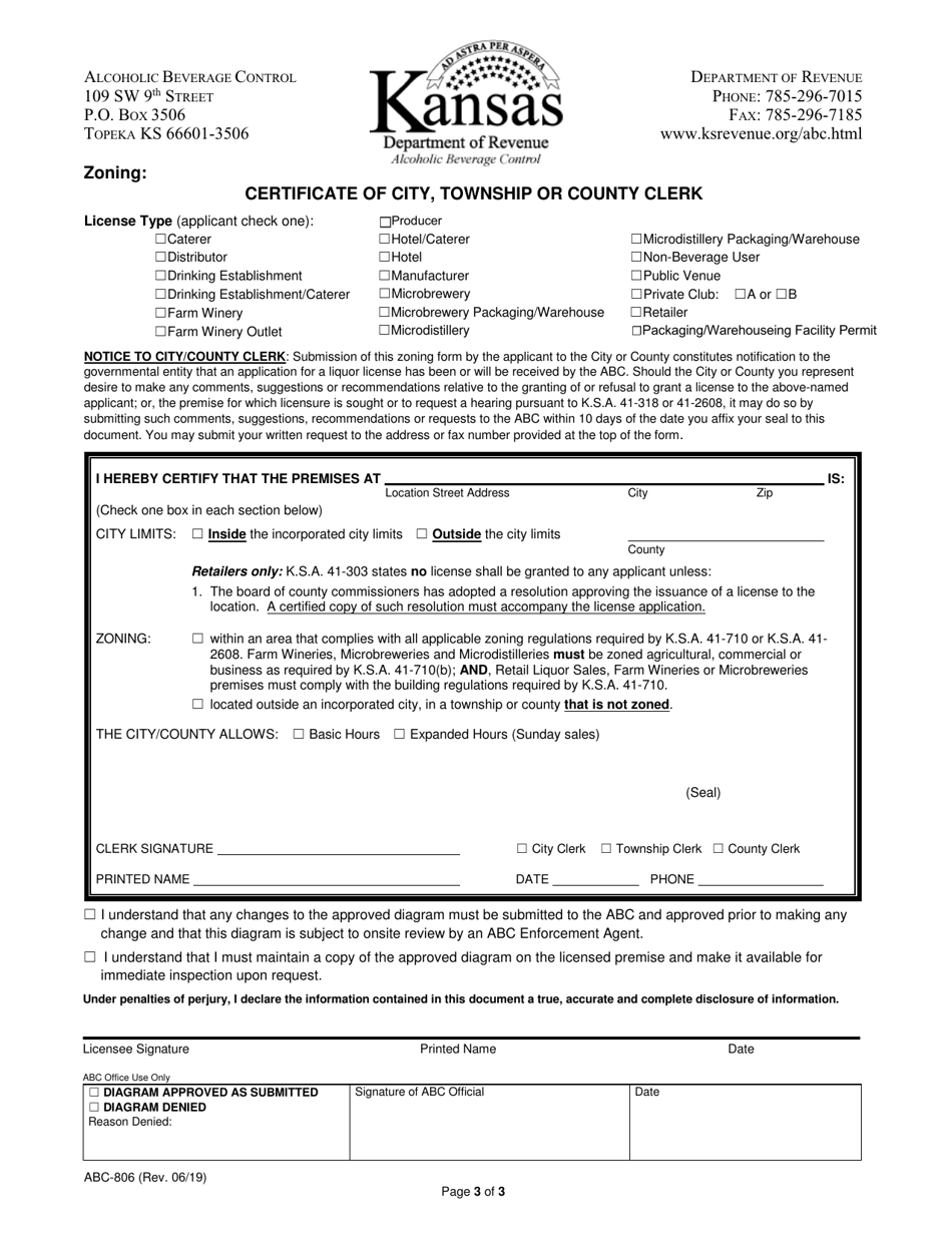 Form ABC-806 Request for Permanent Premise Approval - Kansas, Page 3