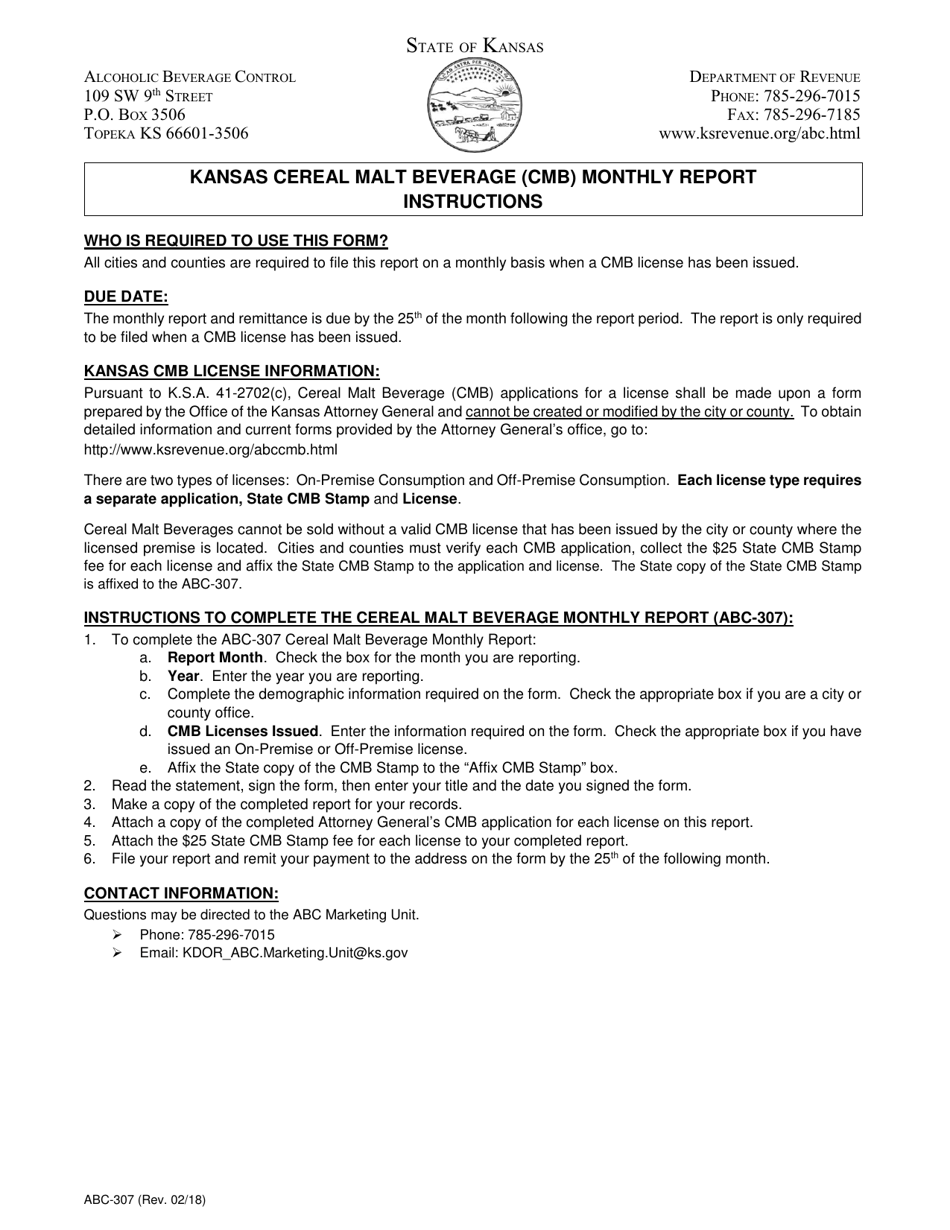 Form ABC307 Fill Out, Sign Online and Download Fillable PDF, Kansas