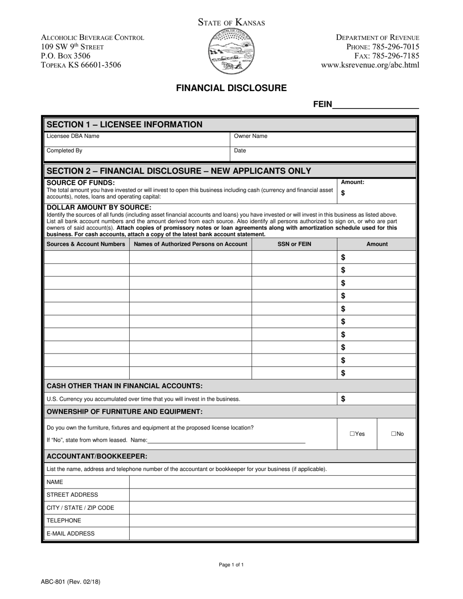 Form ABC-801 Download Fillable PDF or Fill Online Financial Disclosure ...