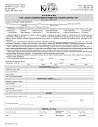 Form ABC-803 Escrow Bond for Liquor Licenses Issued Under the Liquor Control Act - Kansas