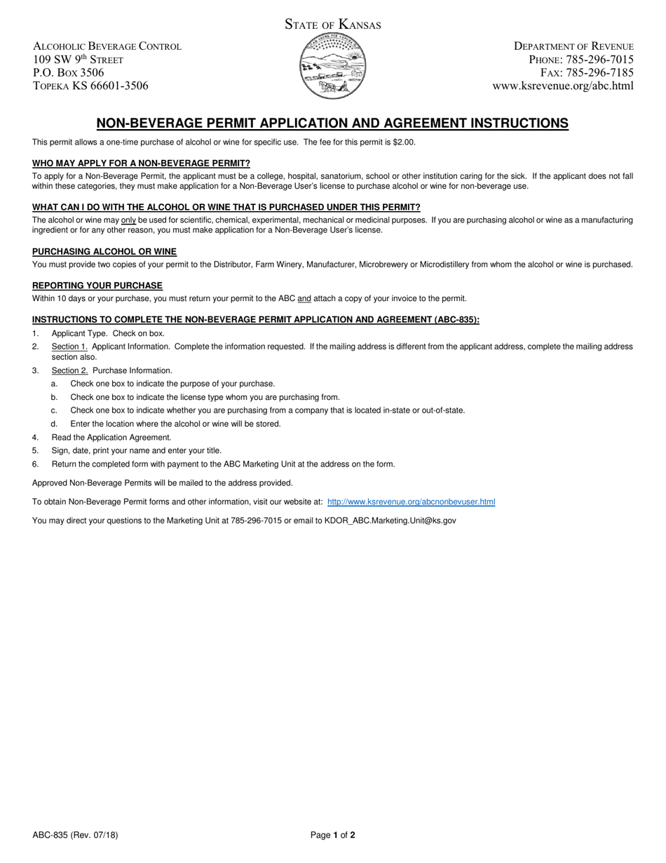 Form ABC-835 - Fill Out, Sign Online and Download Fillable PDF, Kansas ...